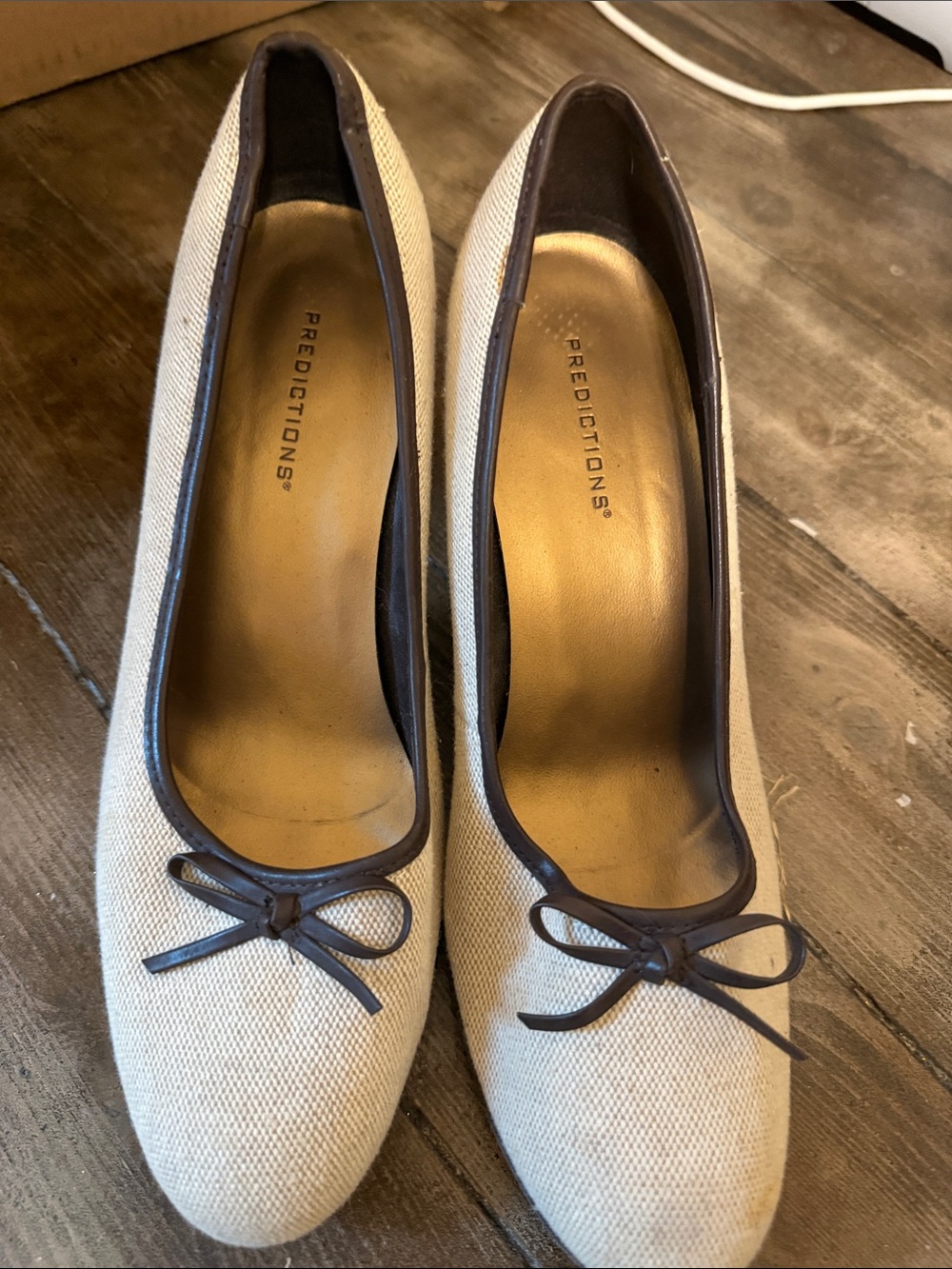 Predictions Cream Canvas Ballet Flats with Brown Trim